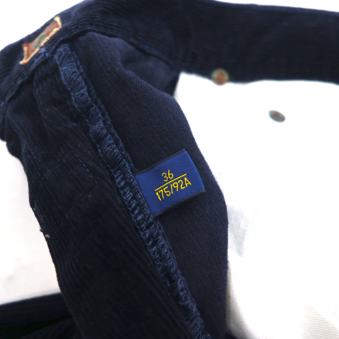 Polo Ralph Lauren Corduroy Chino Work Pants, Size L, Navy with Leather Patches