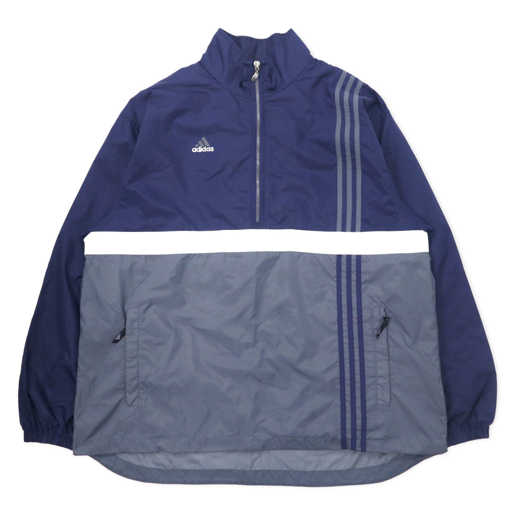 日本然リトテ-古着オンライン-adidas 90年代 ハーフジップ ナイロンジャケット XL ネイビー 3ストライプス 万国旗タグ ビッグサイズ-adidas 90's Half Zip Windbreaker XL Navy 3 Striped Banners Tag Big Size