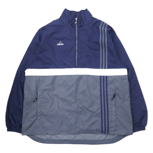 日本然リトテ-古着オンライン-adidas 90年代 ハーフジップ ナイロンジャケット XL ネイビー 3ストライプス 万国旗タグ ビッグサイズ-adidas 90's Half Zip Windbreaker XL Navy 3 Striped Banners Tag Big Size