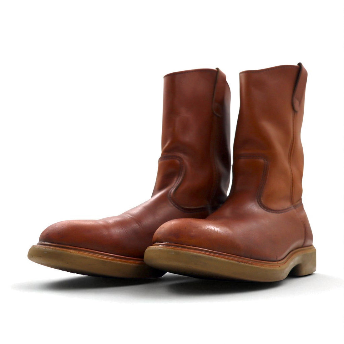 REDWING 1987 USA Made 80s 11-inch Pecos Boots, 30cm, Brown Leather, 1155, Printed Feather Tag, Vertical Feathers