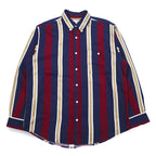 Vintage 90s Stripe Button Down Shirt Shirt CHEROKEE Button Down Shirt L Navy Stripe Made in Turkey