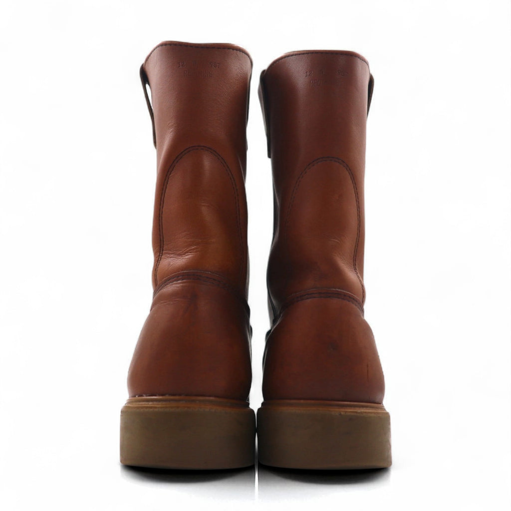 REDWING 1987 USA Made 80s 11-inch Pecos Boots, 30cm, Brown Leather, 1155, Printed Feather Tag, Vertical Feathers