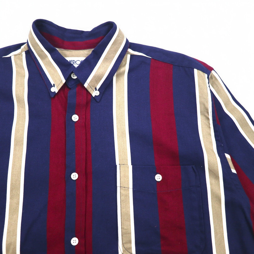 Vintage 90s Stripe Button Down Shirt Shirt CHEROKEE Button Down Shirt L Navy Stripe Made in Turkey