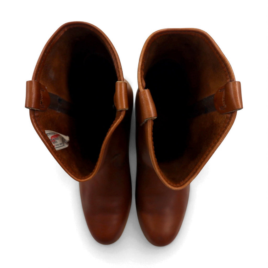 REDWING 1987 USA Made 80s 11-inch Pecos Boots, 30cm, Brown Leather, 1155, Printed Feather Tag, Vertical Feathers