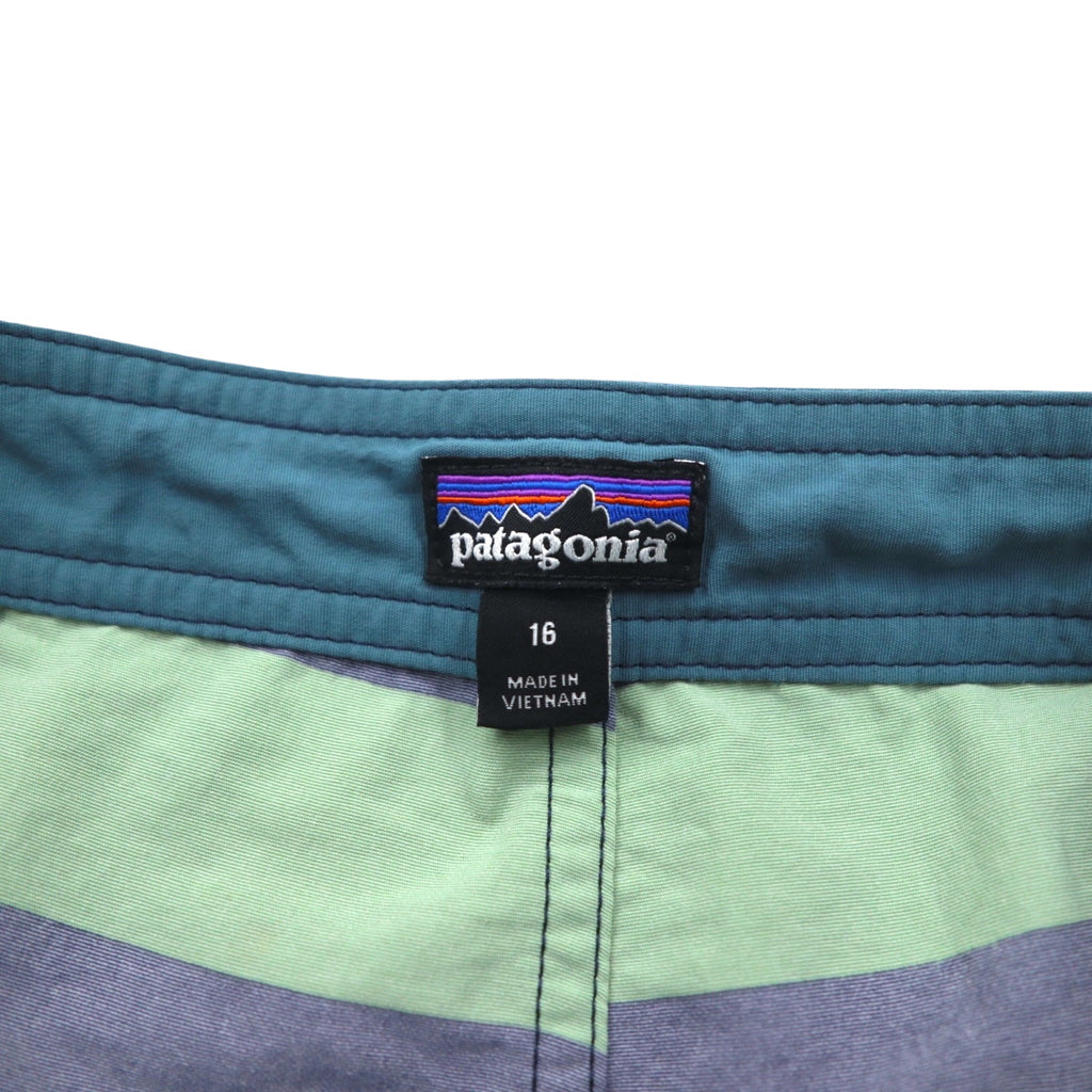 Patagonia Wavefarer Board Shorts, Size S, Navy and Green Striped Nylon, 67817