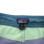Patagonia Wavefarer Board Shorts, Size S, Navy and Green Striped Nylon, 67817