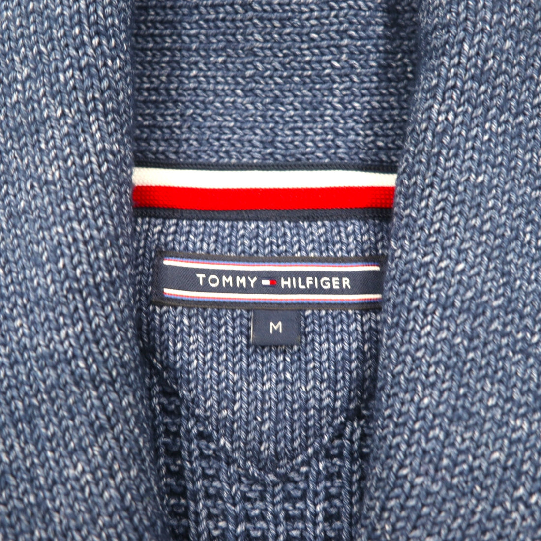TOMMY HILFIGER Shawl Collar Waffle Knit Cardigan, Size M, Navy, Low Gauge, Patch Pockets
