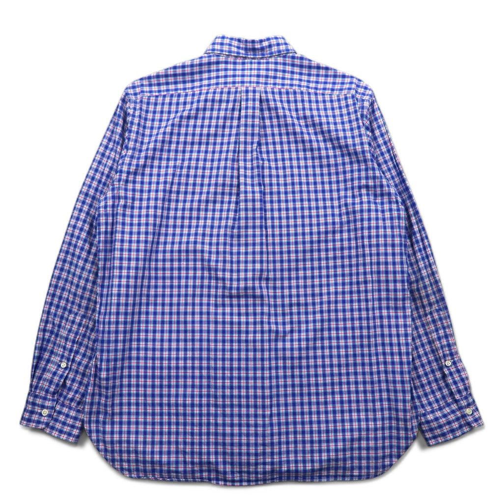 RALPH LAUREN Button-down shirt L Blue Check Big size Small pony embroidery
