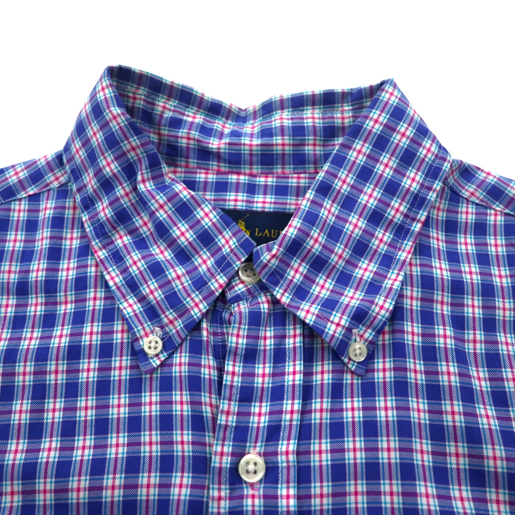 RALPH LAUREN Button-down shirt L Blue Check Big size Small pony embroidery
