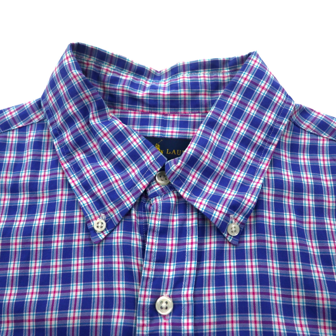 RALPH LAUREN Button-down shirt L Blue Check Big size Small pony embroidery