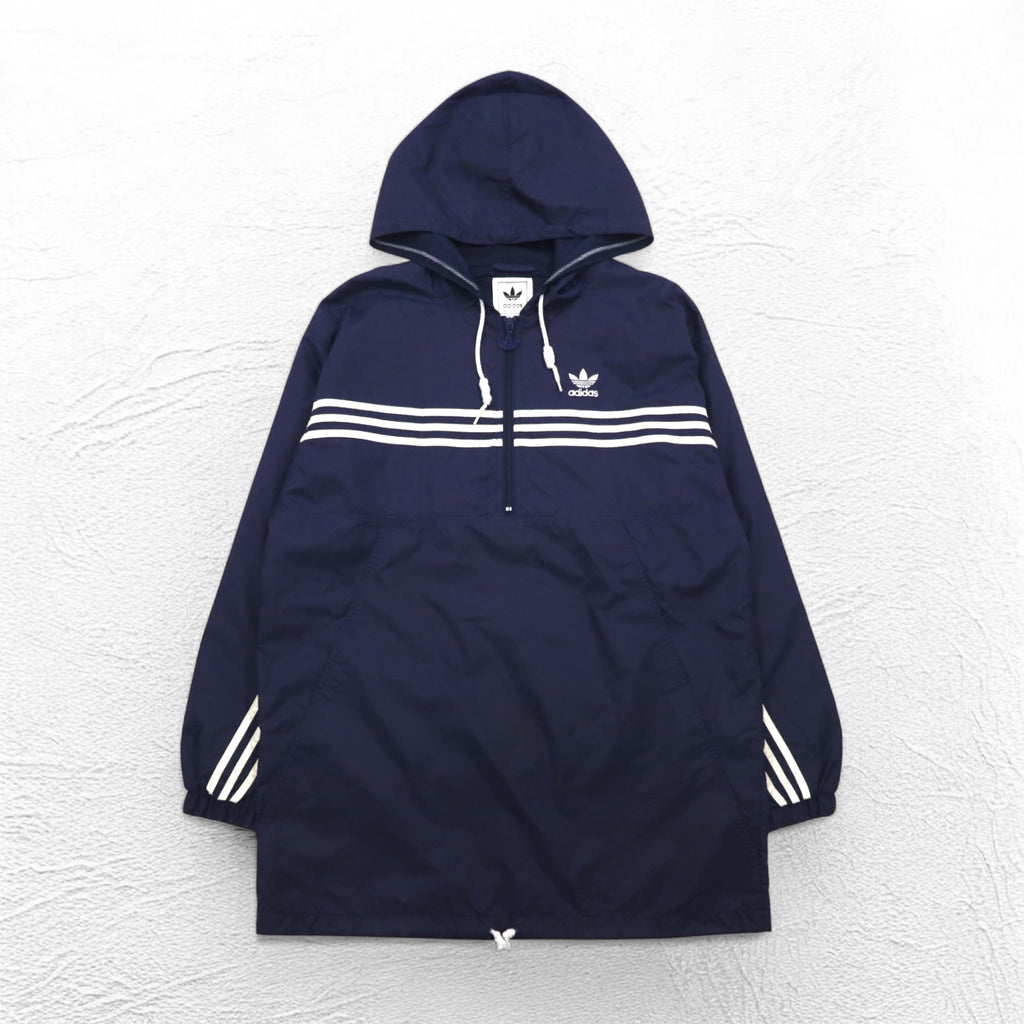 adidas 90s Half-Zip Anorak Parka XL Navy Nylon Mesh Liner 3-Stripes Trefoil Logo