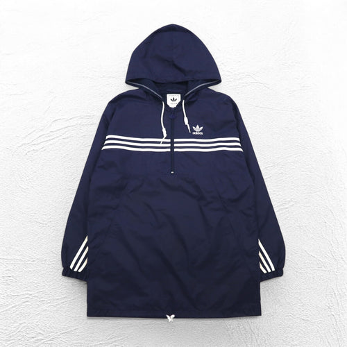 adidas 90年代 ハーフジップ アノラックパーカー XL ネイビー ナイロン メッシュライナー 3ストライプ トレフォイルロゴ