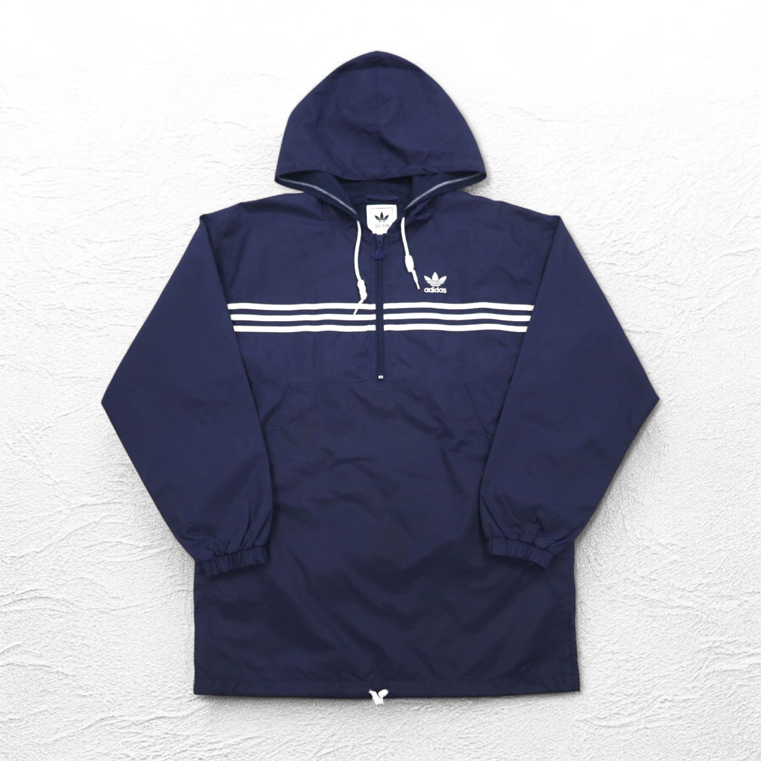 adidas 90s Half-Zip Anorak Parka XL Navy Nylon Mesh Liner 3-Stripes Trefoil Logo