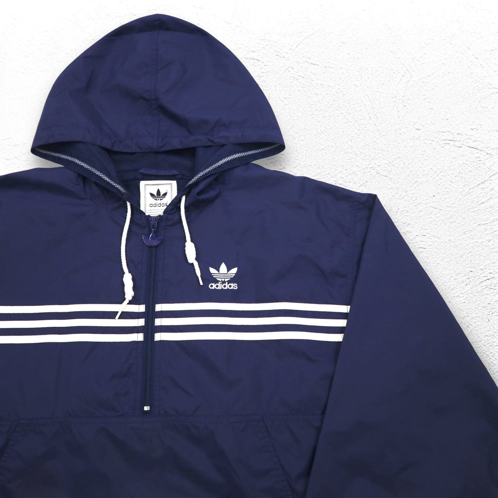 adidas 90s Half-Zip Anorak Parka XL Navy Nylon Mesh Liner 3-Stripes Trefoil Logo