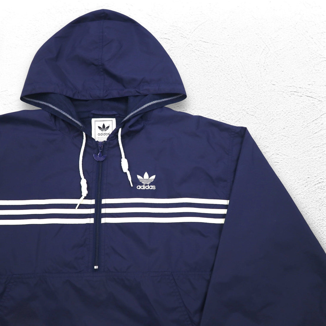 adidas 90s Half-Zip Anorak Parka XL Navy Nylon Mesh Liner 3-Stripes Trefoil Logo
