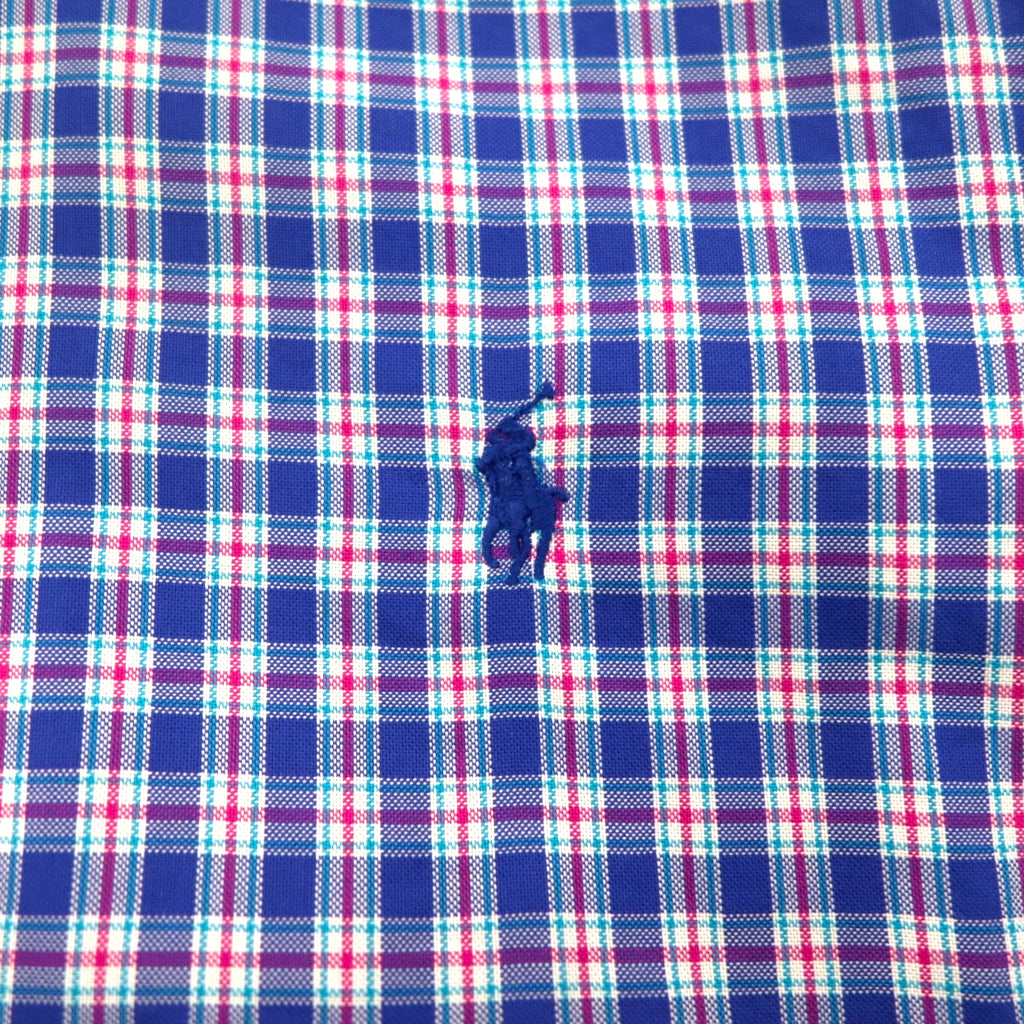 RALPH LAUREN Button-down shirt L Blue Check Big size Small pony embroidery