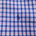 RALPH LAUREN Button-down shirt L Blue Check Big size Small pony embroidery