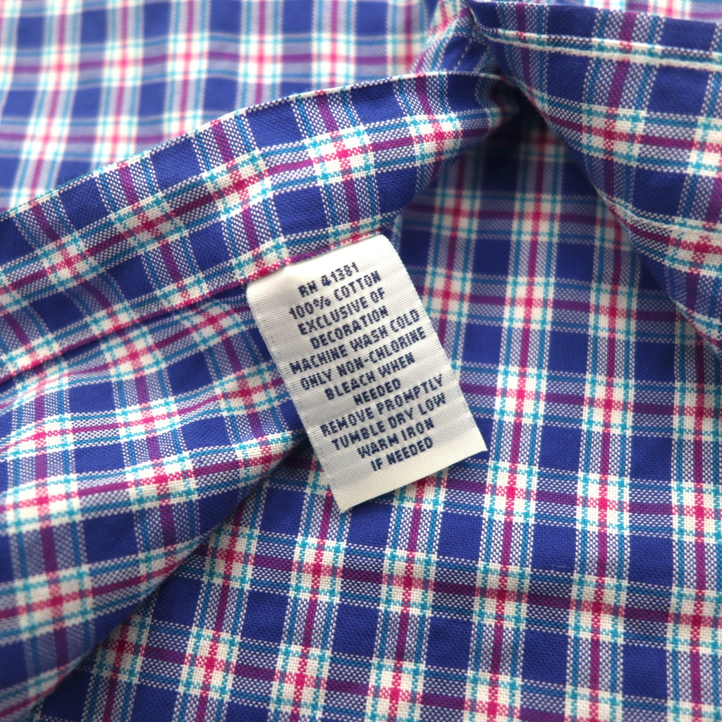 RALPH LAUREN Button-down shirt L Blue Check Big size Small pony embroidery
