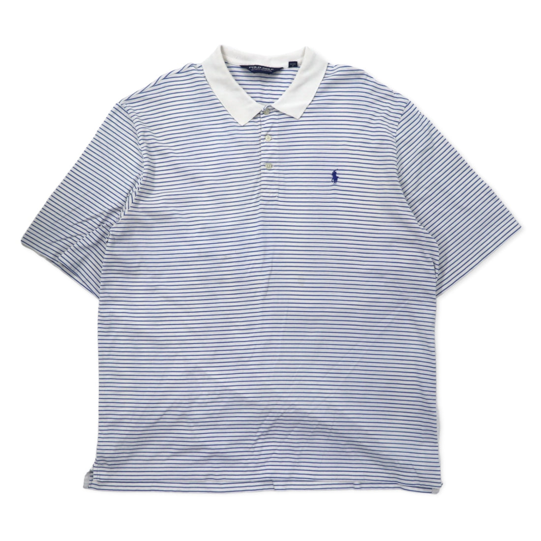 日本然リトテ-古着オンライン-POLO GOLF RALPH LAUREN ボーダー ポロシャツ XL ホワイト ブルー コットン スモールポニー刺繍 ビッグサイズ ペルー製-POLO GOLF RALPH LAUREN Striped Polo Shirt XL White Blue Cotton Small Pony Embroidery Big Size Peru Made