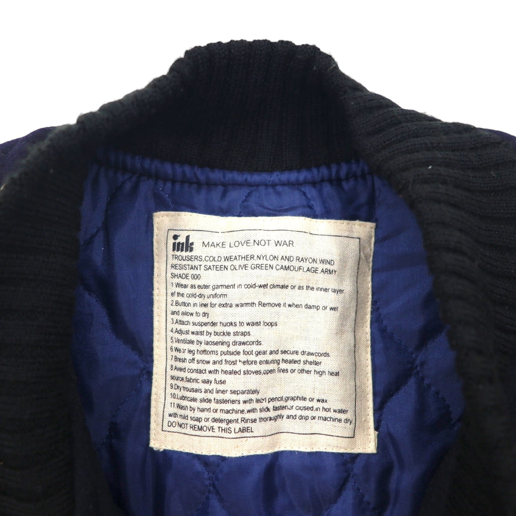ink Remake Reconstructed Military Stadium Jacket, Size Small, Navy, US Navy, Leather Sleeves, Lamb Leather, Made in Japan