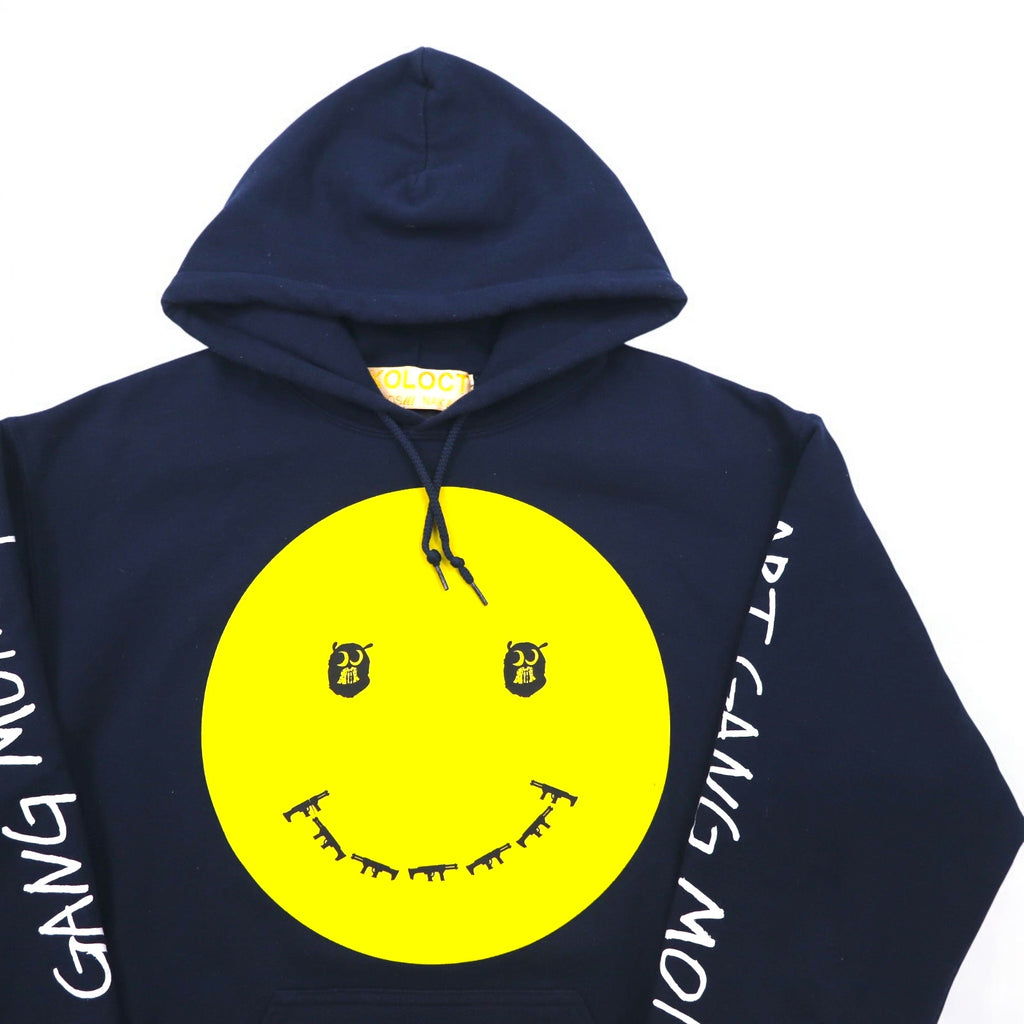 SKOLOCT TSUYOSHI NAKANO Pullover Hoodie M Navy Smiley ART GANG MONEY Print Made in Japan