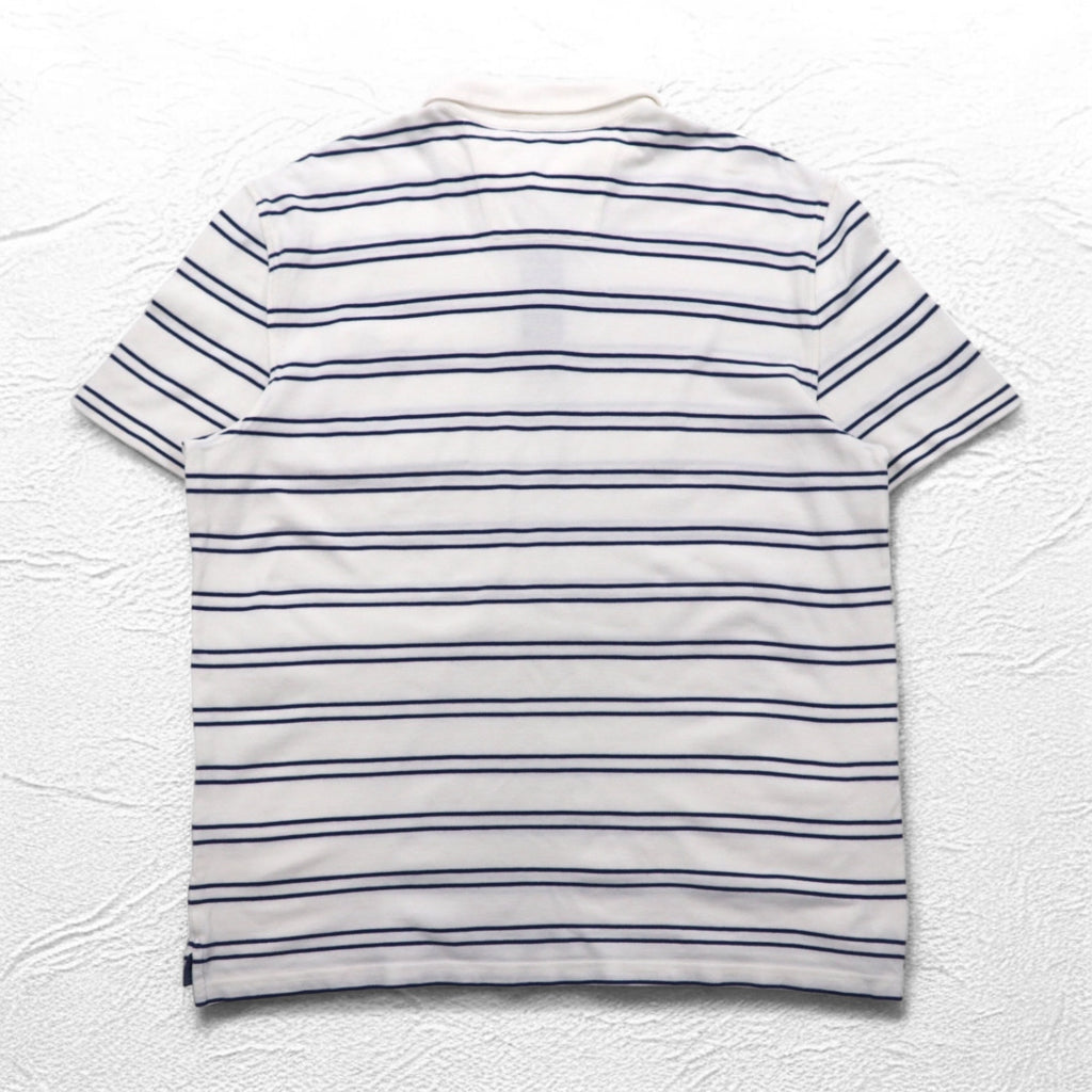 NAUTICA ボーダー ポロシャツ 3XL ホワイト ネイビー 鹿の子 ビッグサイズ ワンポイントロゴ刺繍