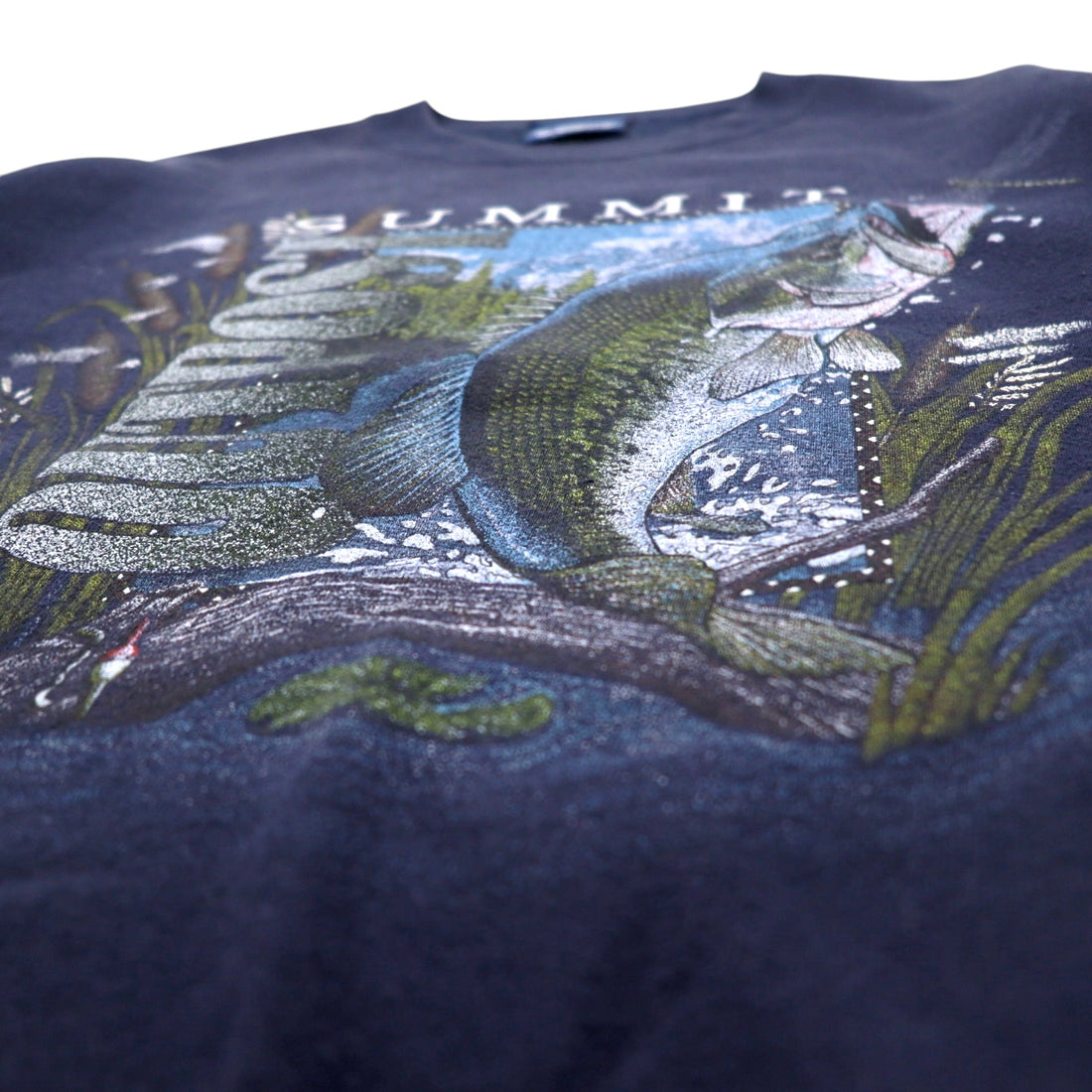 Made in USA 90s VAN HEUSEN Print Sweatshirt L Navy Cotton Fish SUMMIT OUTPOST