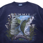 Made in USA 90s VAN HEUSEN Print Sweatshirt L Navy Cotton Fish SUMMIT OUTPOST