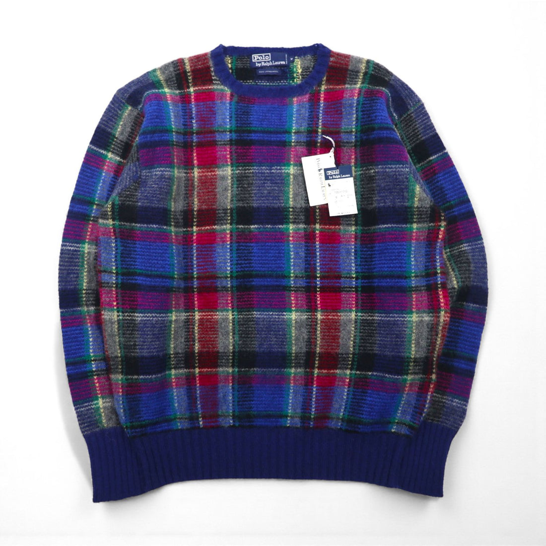 Polo Ralph Lauren 90s Lambswool Knit Sweater, Size M, Blue Check, Wool, Unused