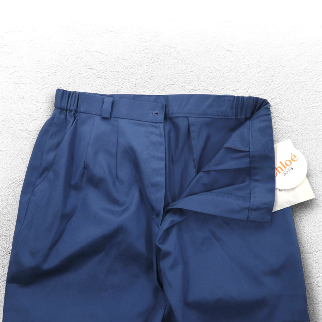 Chloe SPORTS 80s Tuck Wide Easy Slacks Pants 2XL Blue Cotton CHL8256 Made in Japan Unused