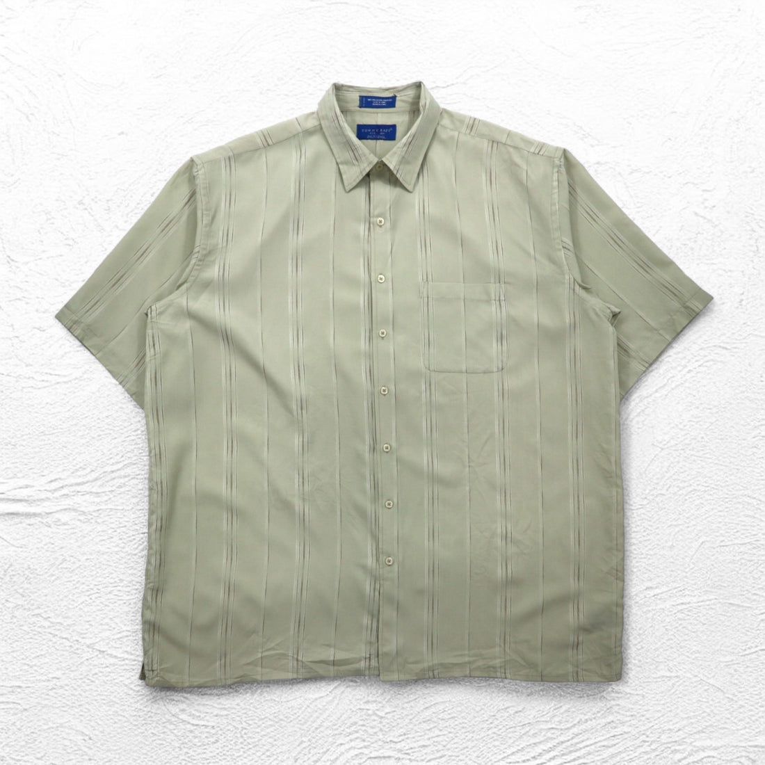 TOWN CRAFT 90s Short Sleeve Shirt 2XL Beige Striped Polyester Chest Pocket