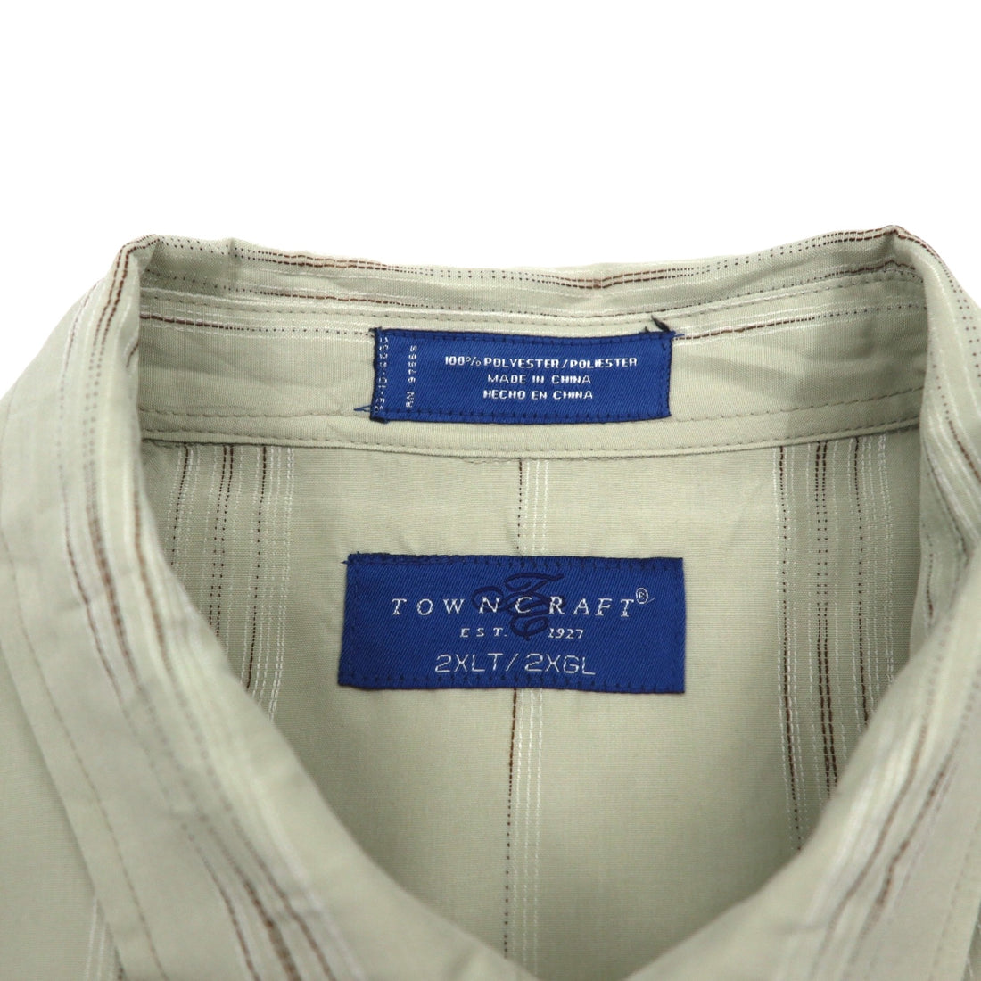 TOWN CRAFT 90s Short Sleeve Shirt 2XL Beige Striped Polyester Chest Pocket