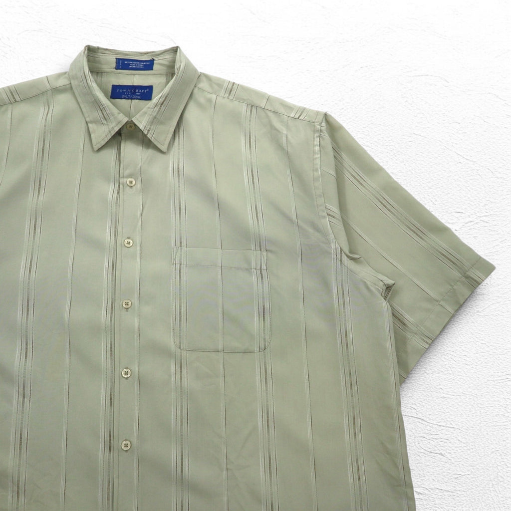 TOWN CRAFT 90s Short Sleeve Shirt 2XL Beige Striped Polyester Chest Pocket