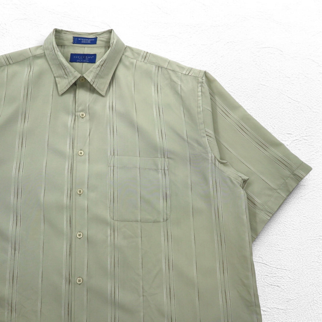 TOWN CRAFT 90s Short Sleeve Shirt 2XL Beige Striped Polyester Chest Pocket