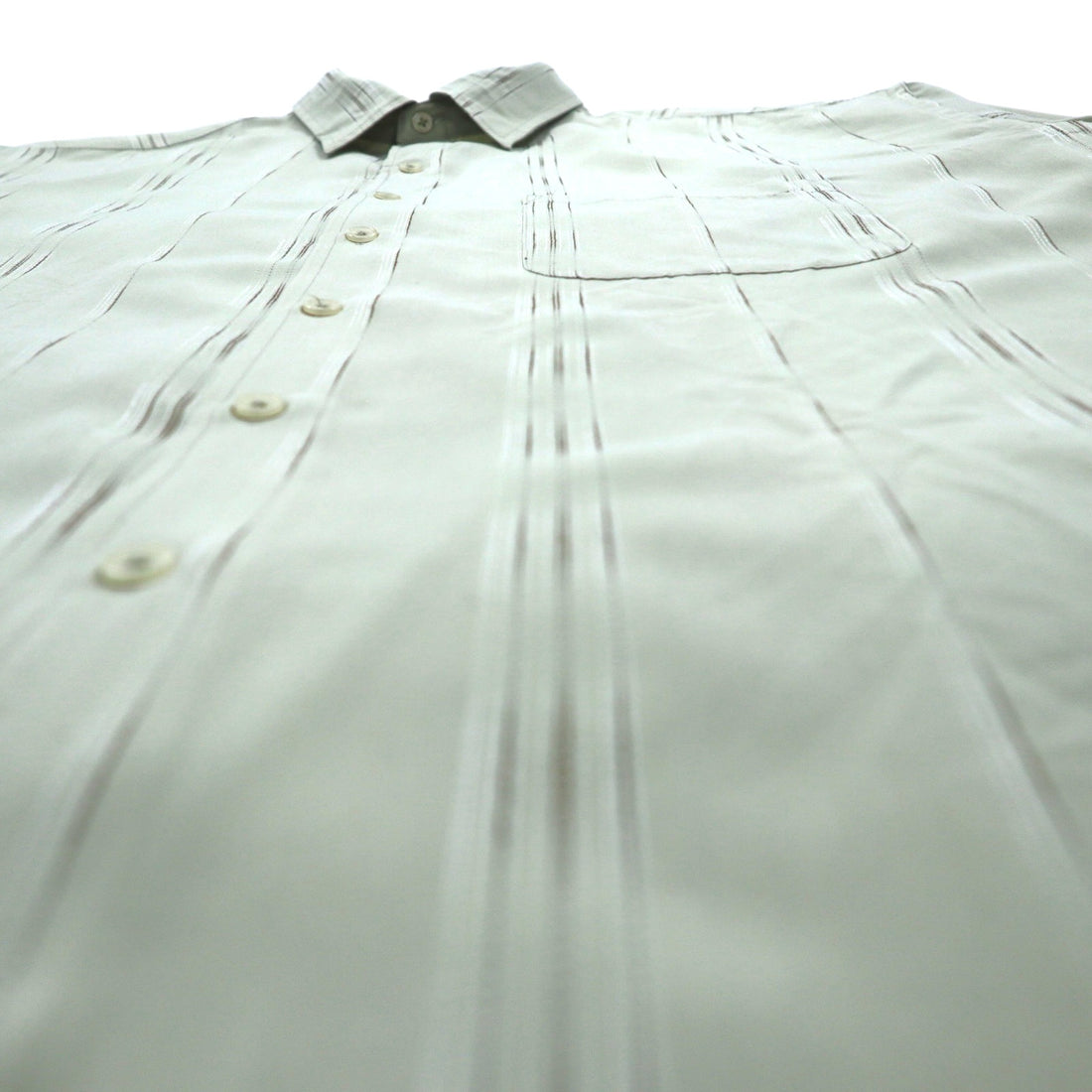 TOWN CRAFT 90s Short Sleeve Shirt 2XL Beige Striped Polyester Chest Pocket