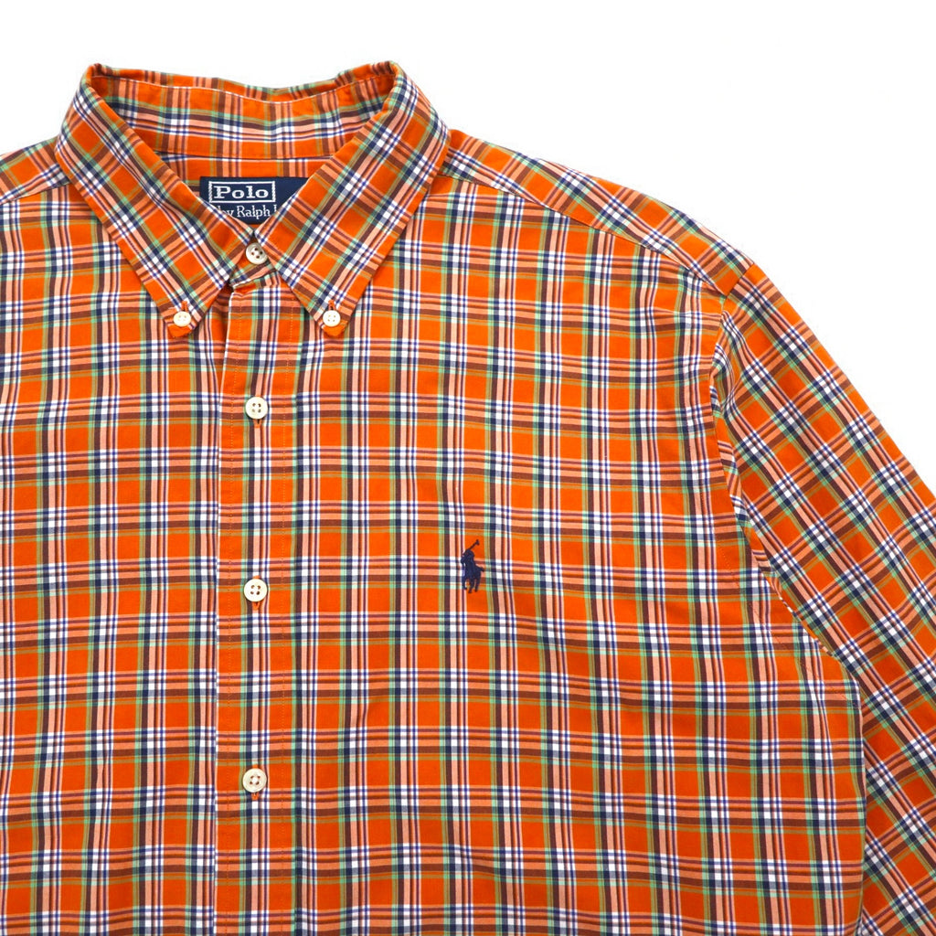 Polo by Ralph Lauren 90s ELLINGTON Big Size Button Down Shirt L Orange Small Pony Embroidery