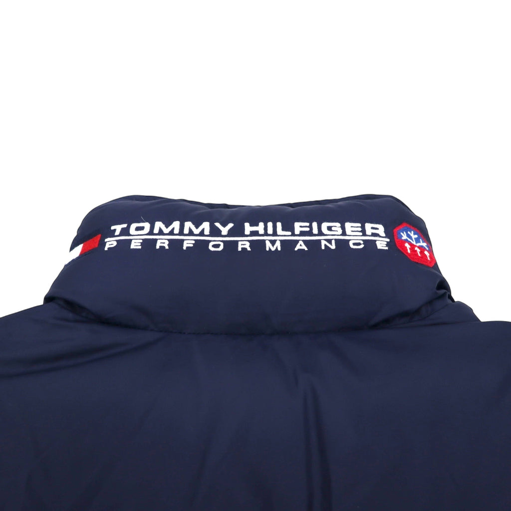 TOMMY HILFIGER 90s Reversible Down Jacket M Navy Yellow Nylon Logo Embroidery COLD STOP