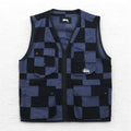 stussy ユーティリティベスト L ブラック ブルー チェック チェッカーフラッグ コットン
