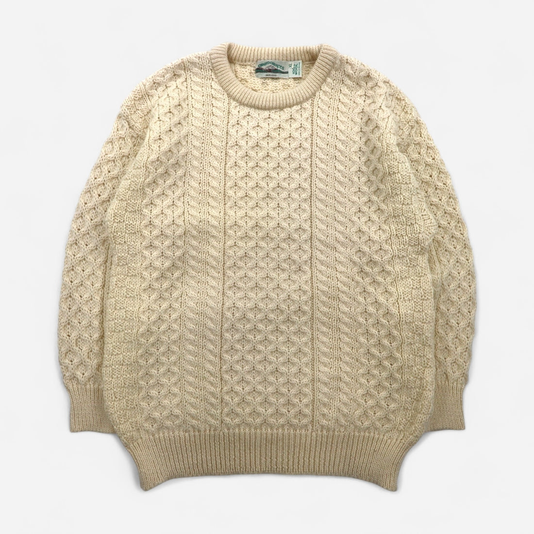 Aran Crafts 90s Fisherman Sweater, Aran Knit Fisherman Sweater, XL, Off-White Wool, Made in Ireland
