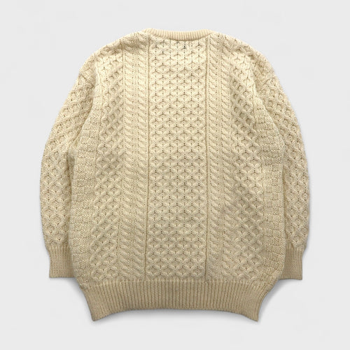 Aran Crafts 90s Fisherman Sweater, Aran Knit Fisherman Sweater, XL, Off-White Wool, Made in Ireland