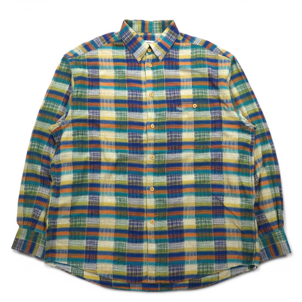 Missoni Sport 90s Button-down Shirt, Large, Green, Yellow, Check, Cotton, Big Size