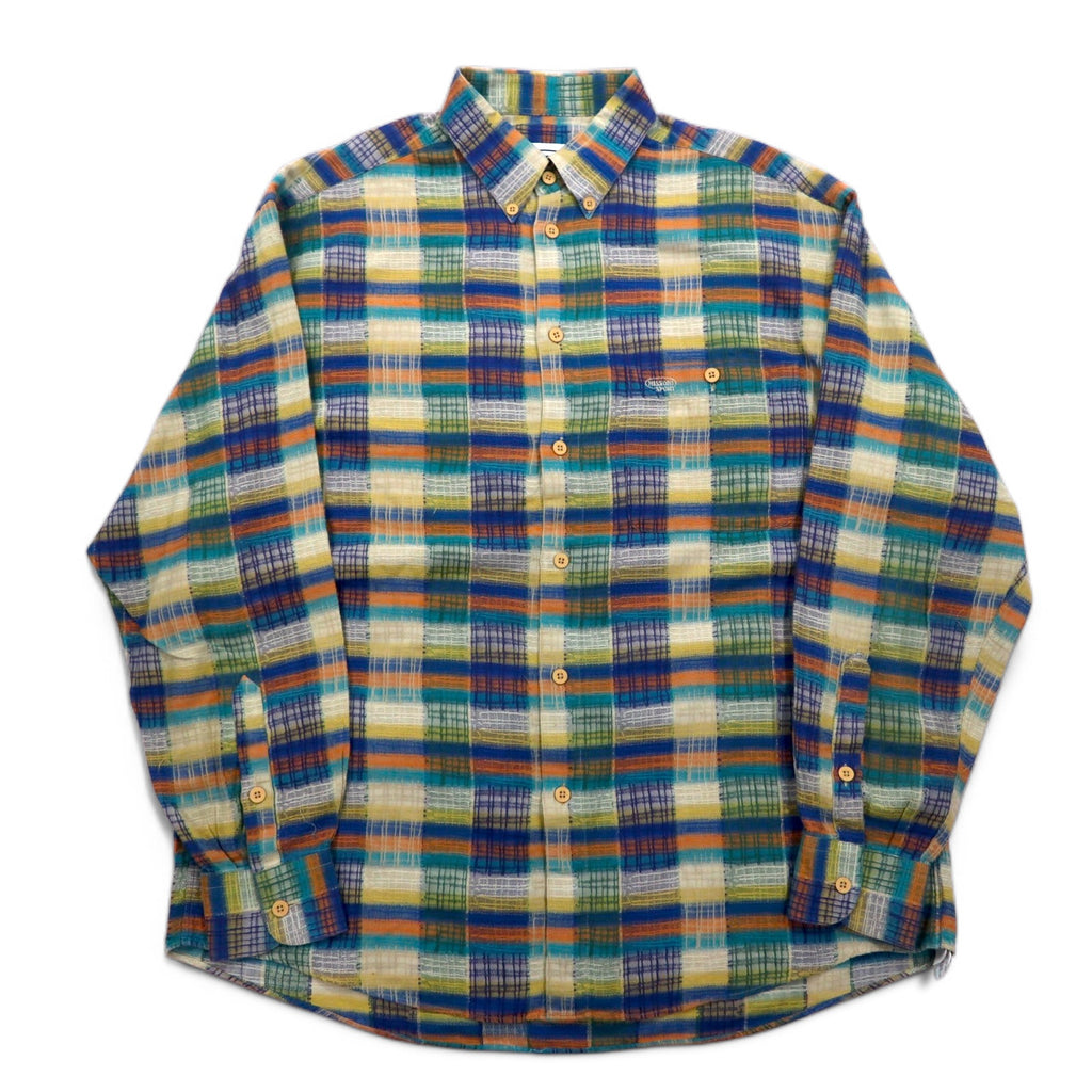 Missoni Sport 90s Button-down Shirt, Large, Green, Yellow, Check, Cotton, Big Size