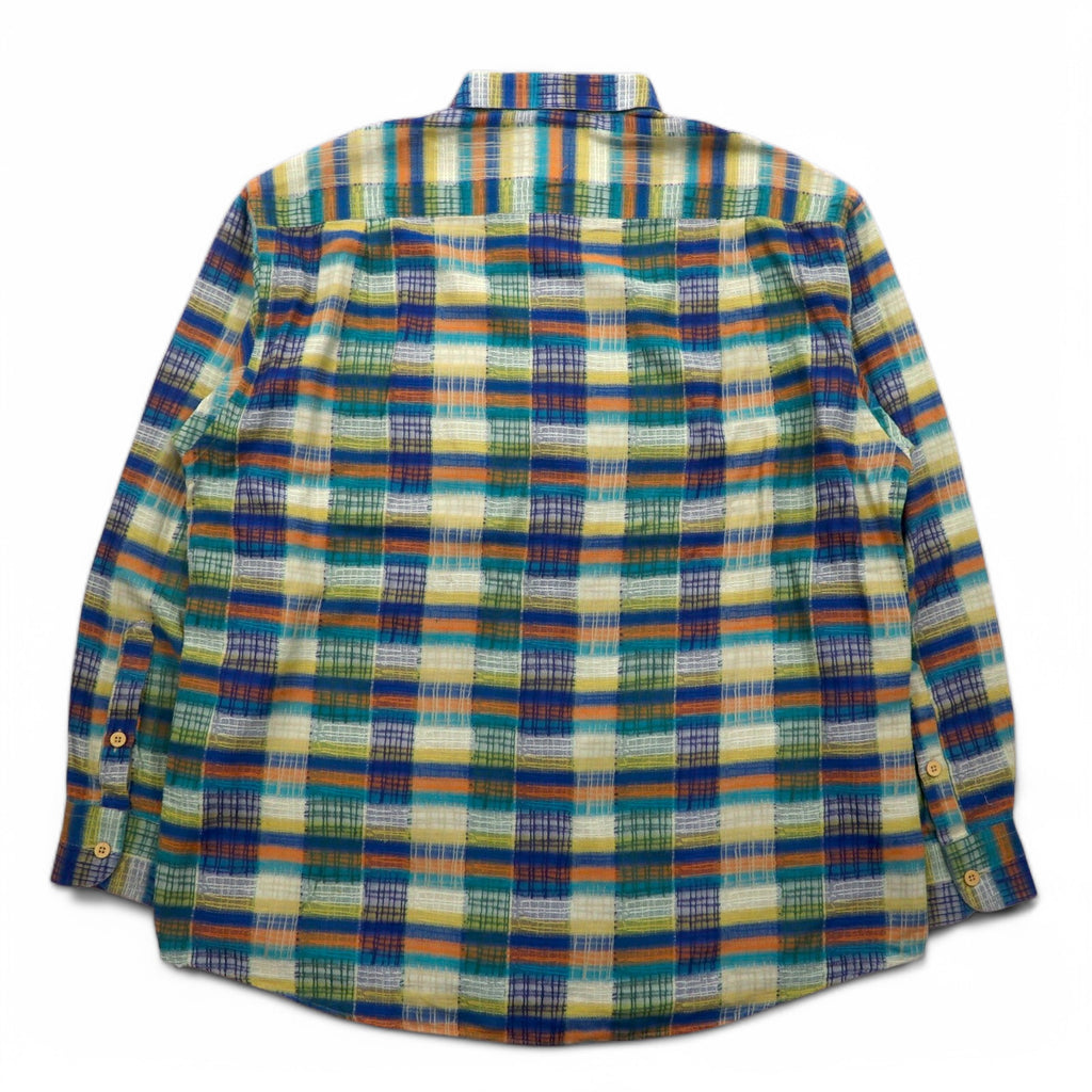 Missoni Sport 90s Button-down Shirt, Large, Green, Yellow, Check, Cotton, Big Size
