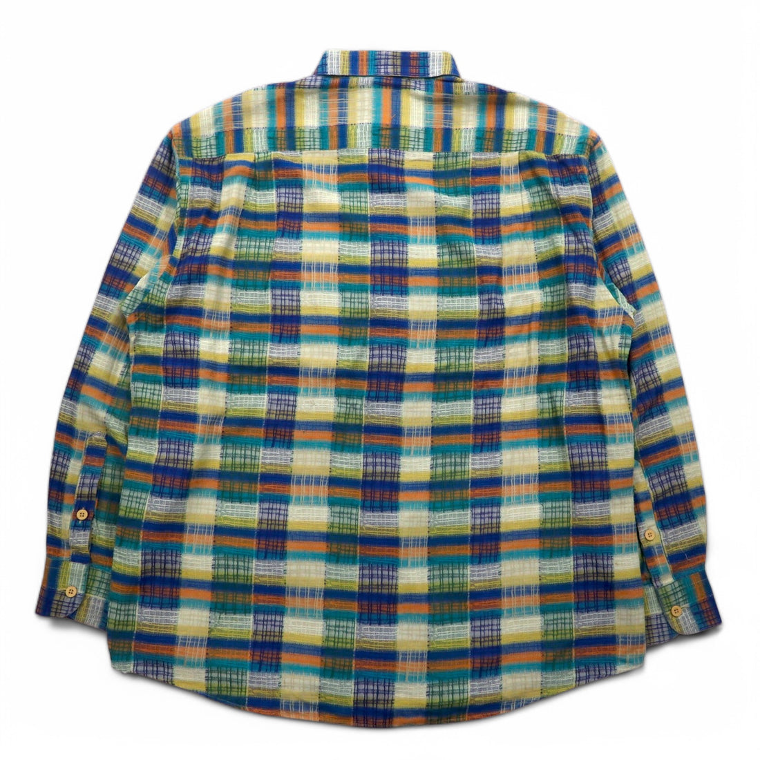 Missoni Sport 90s Button-down Shirt, Large, Green, Yellow, Check, Cotton, Big Size