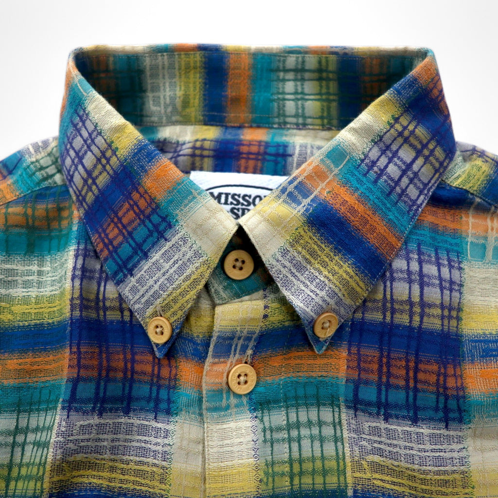 Missoni Sport 90s Button-down Shirt, Large, Green, Yellow, Check, Cotton, Big Size