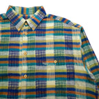 Missoni Sport 90s Button-down Shirt, Large, Green, Yellow, Check, Cotton, Big Size