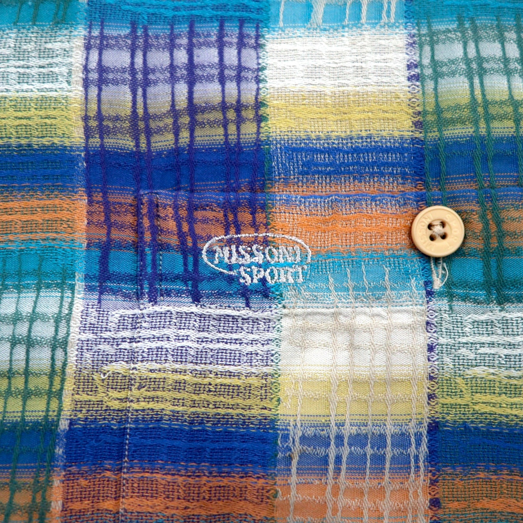 Missoni Sport 90s Button-down Shirt, Large, Green, Yellow, Check, Cotton, Big Size