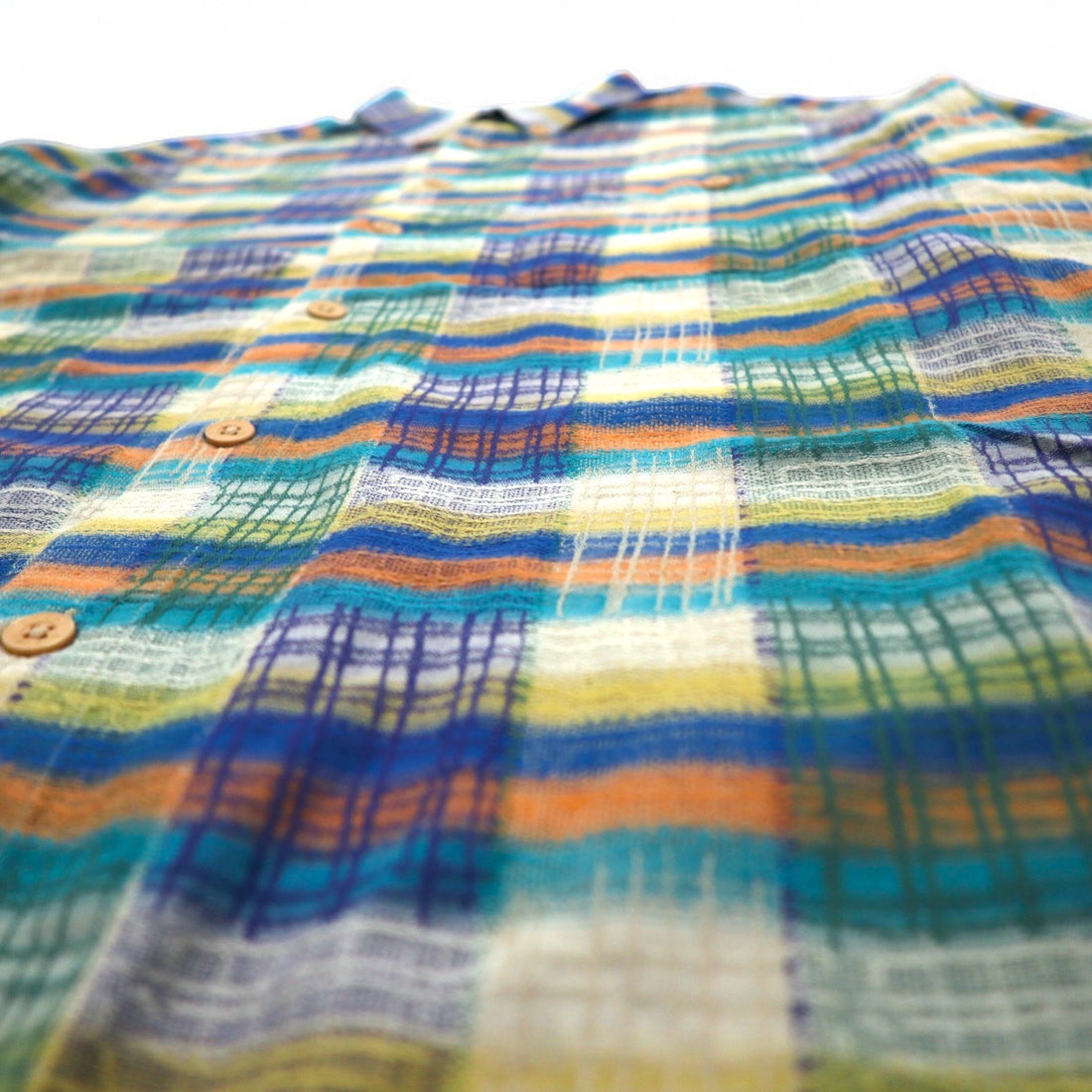 Missoni Sport 90s Button-down Shirt, Large, Green, Yellow, Check, Cotton, Big Size