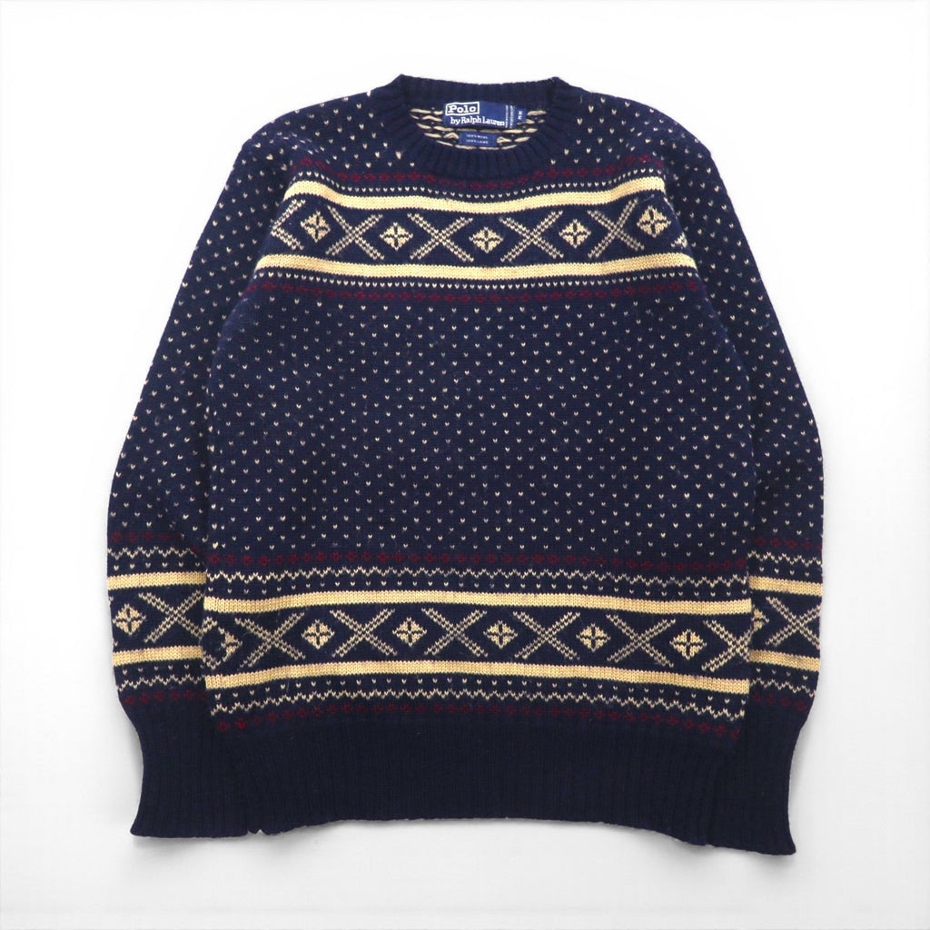 Polo Ralph Lauren 90s Nordic Knit Sweater, Size M, Navy, Wool, Fair Isle