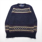 Polo Ralph Lauren 90s Nordic Knit Sweater, Size M, Navy, Wool, Fair Isle